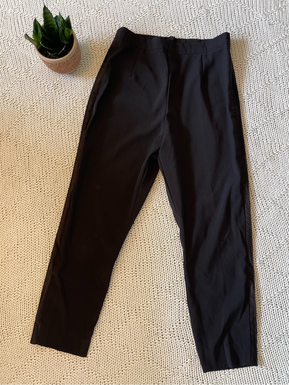 Black Satin Side Stripe Ankle Dress Pants Tuxedo Career Slacks Women’s XS